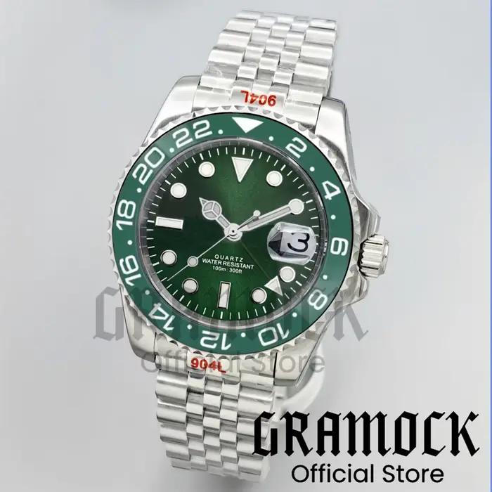 Gramock 40MM GMT montre pour hommes bleu ciel lunette en céramique acier bracelet huître montres