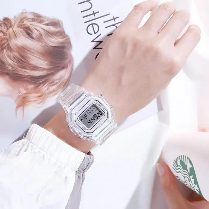 Montres électroniques pour femmes hommes bracelet en Silicone or Rose robe transparente montre-bracelet numérique LED horloge de Sport Relogio Feminino