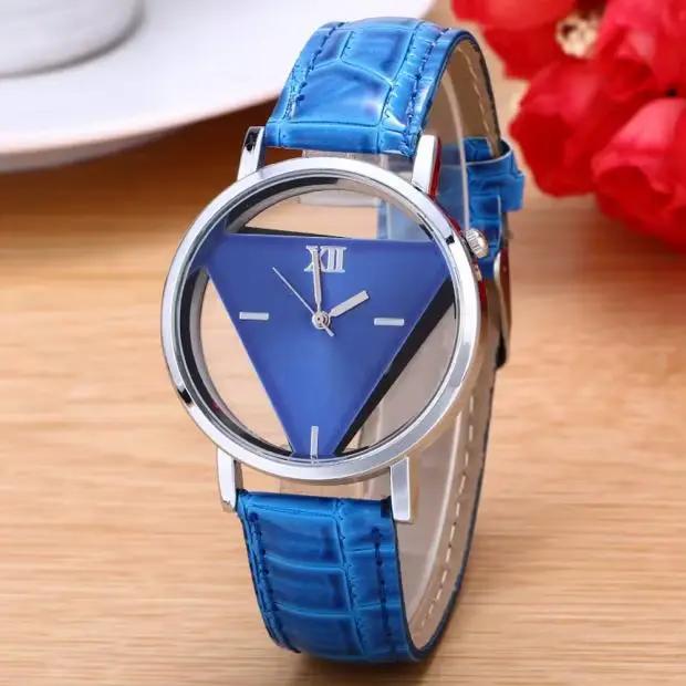 Montre à Quartz triangulaire en cuir bleu pour femmes