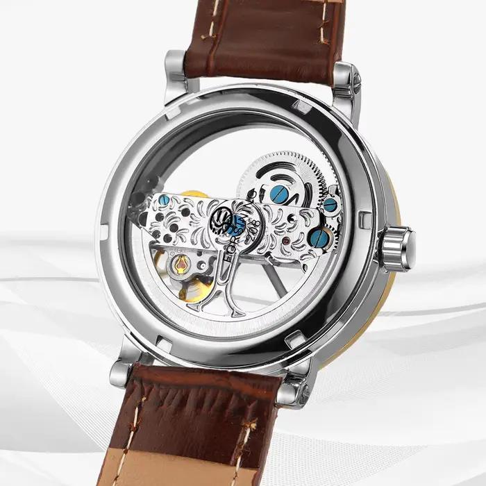 Montre automatique de luxe squelette en acier pour homme