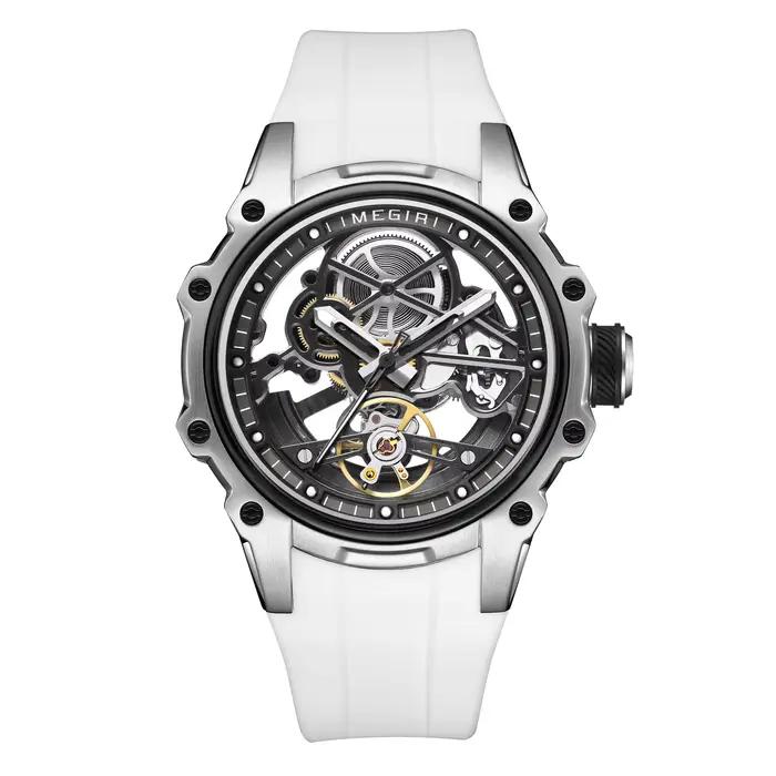 Montre mécanique automatique Daniel Gorman MEGIR 2243 cadran squelette sportive avec bracelet en silicone pour homme occasions spéciales