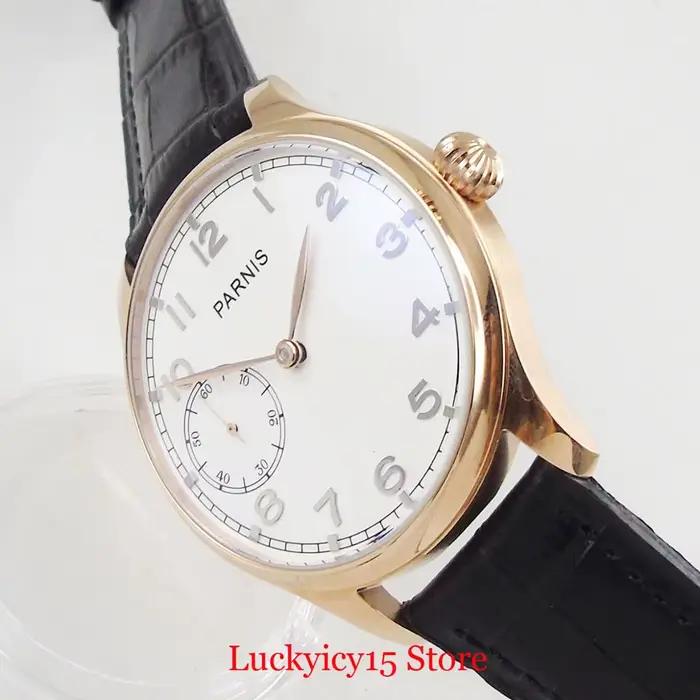 Montre-bracelet ronde à remontage manuel en or rose pour homme