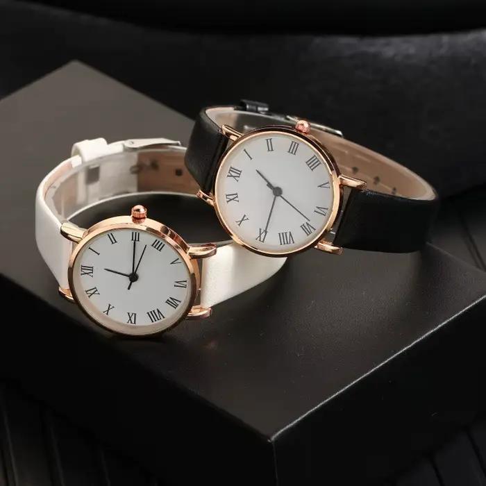 Montre à quartz analogique brillante en cuir PU pour femme