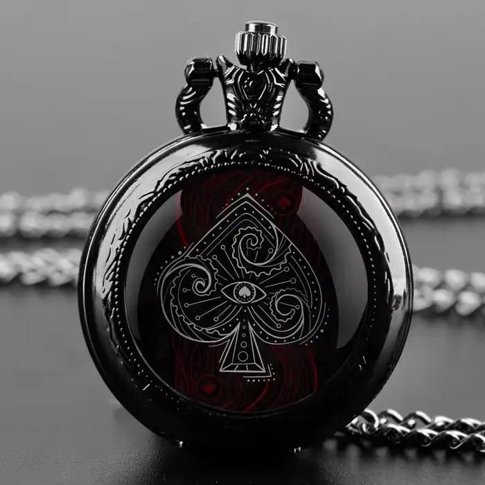 Montre De poche dôme en verre Poker cadran chiffre arabe Vintage hommes femmes collier pendentif horloge créative cadeau Reloj De Bolsillo