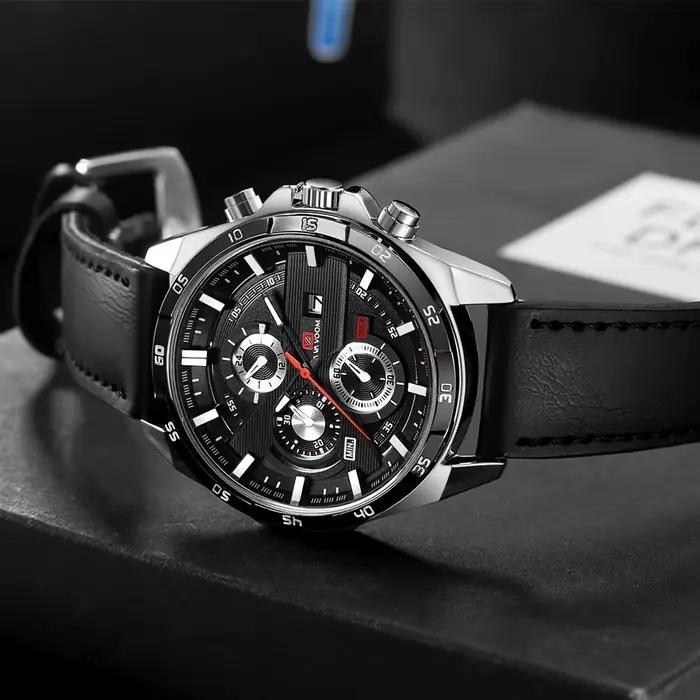 Montre en cuir noir Top marque Motorsport série 46mm grand Style militaire mouvement à Quartz calendrier décoratif