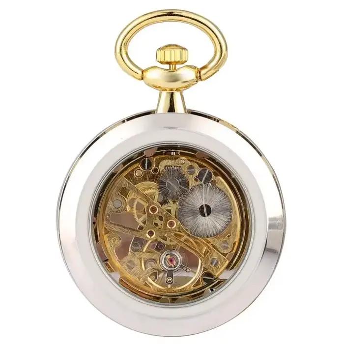 Montre de poche mécanique en bronze steampunk squelette doré ouverte pour hommes et femmes occasions spéciales