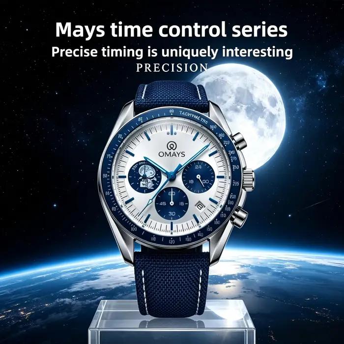 Montre de sport de luxe OMAYS édition 50e anniversaire bracelet nylon bleu quartz chronographe homme résistance à l'eau occasions spéciales