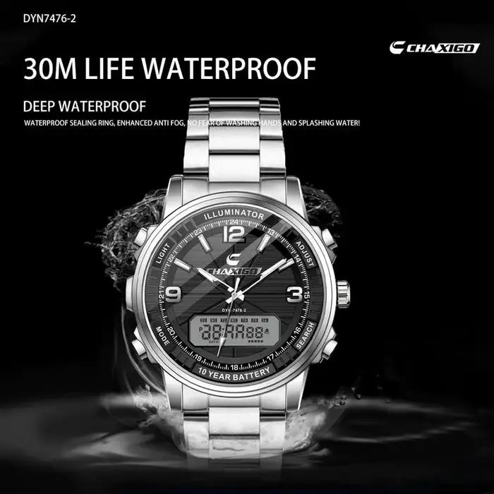 Montre-bracelet multifonctionnelle CHAXIGO avec affichage analogique-numérique pour homme, résistante à l'eau, idéale pour affaires et sport
