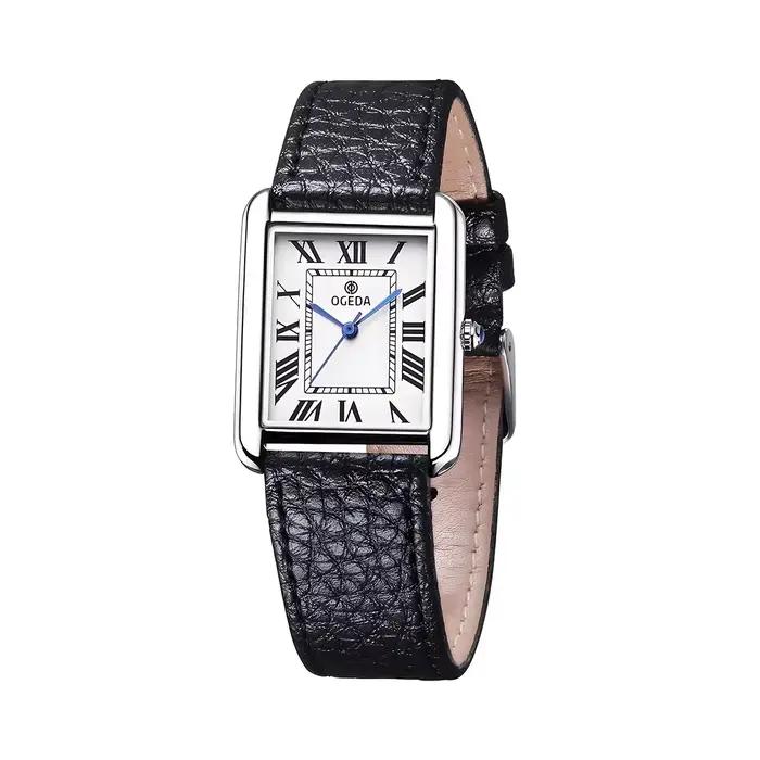 Montre Ogeda 2025 Quartz Carrée Résistante à l'Eau Pour Homme Occasions Spéciales Elégante Cuir Bronze Café Rose