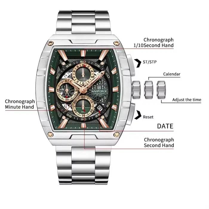 NAVIFORCE Montre-bracelet à quartz tonneau de luxe