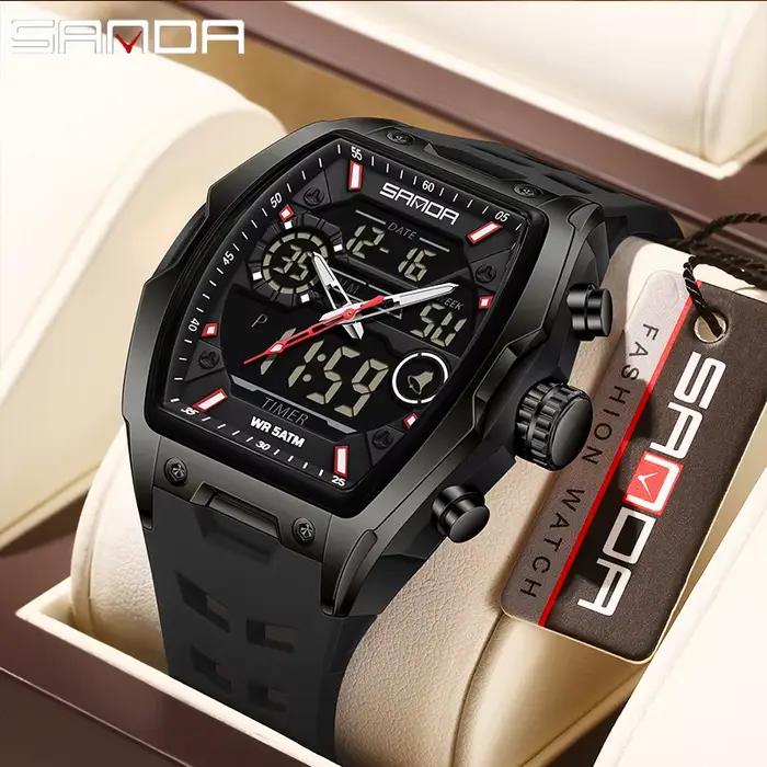 Montre SANDA double affichage analogique numérique quartz robuste pour hommes avec chronographe résistant à l'eau et alarme pour activités sportives et quotidiennes
