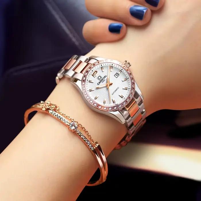 Montre Carnaval Luxe Or Rose Argent Calendrier Automatique Pour Femmes Occasions Spéciales