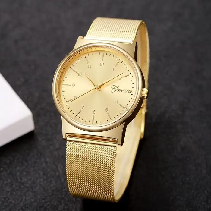 Montre pour femme, montre à quartz tendance avec bracelet en acier rose
