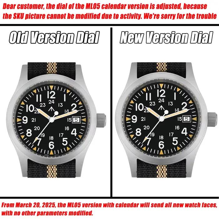 Militado ML05 montre militaire Ronda 515 mouvement à Quartz saphir bombé avec revêtement AR haute transparence lumineux 38mm montres Vintage