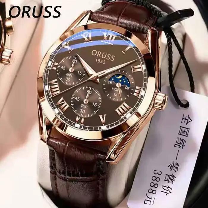 Montre en alliage avec bracelet en cuir résistant à l'eau pour hommes cadran romain aiguilles lumineuses occasions spéciales