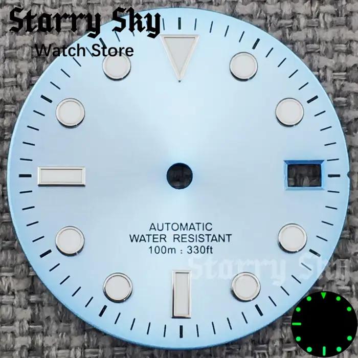 Satrry Sky nouveau cadran de montre de Date Sunburst bleu ciel de 29mm avec lumineux vert adapté aux accessoires