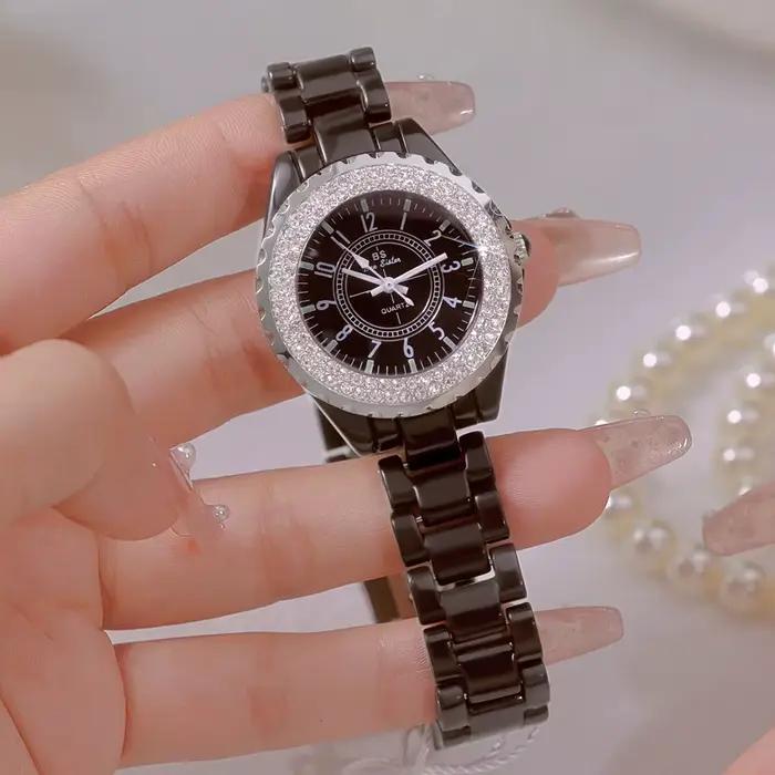 Montre Quartz Céramique BS Bee Sister Elégante Résistante à L'Eau Pour Femmes Occasions Spéciales