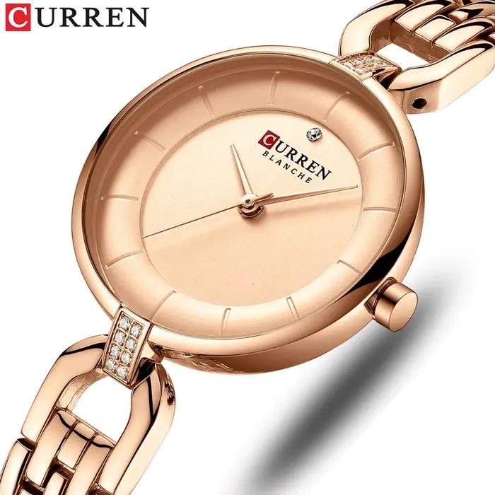 Montre-bracelet Curren pour femme, or rose, acier inoxydable, résistante à l'eau, style décontracté et luxueux, pour occasions spéciales et quotidiennes