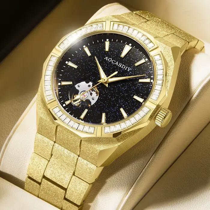 Montre mécanique automatique squelette de luxe pour hommes