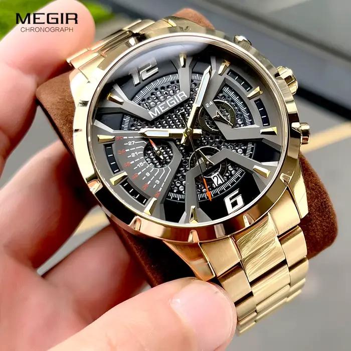 Montre à quartz dorée pour homme