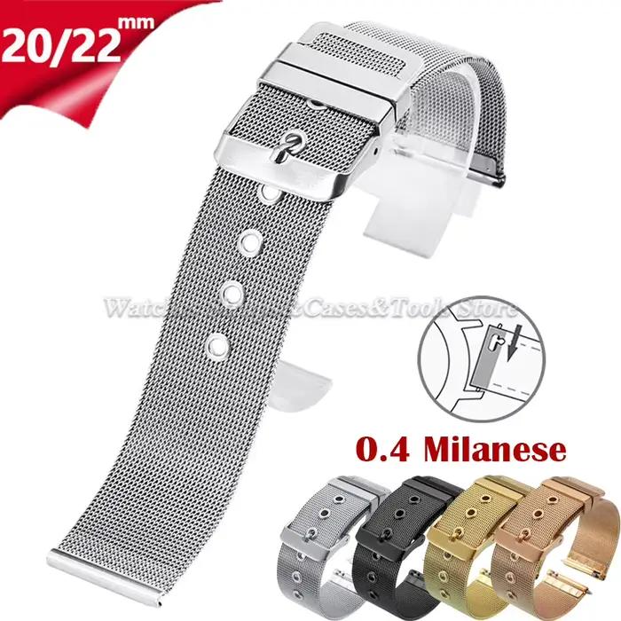 Bracelet de montre en maille milanaise en acier inoxydable 0.4 mm