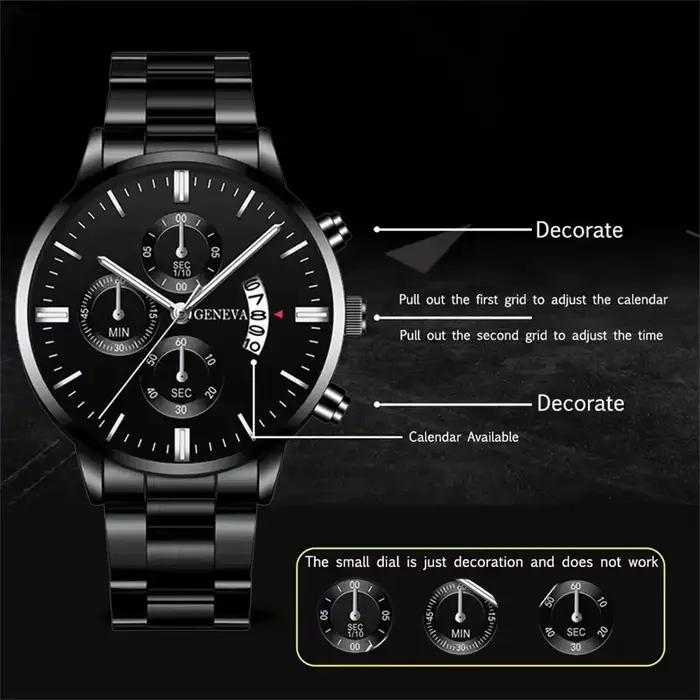 Mode hommes montres de luxe noir en acier inoxydable Quartz montre-bracelet homme montre d'affaires