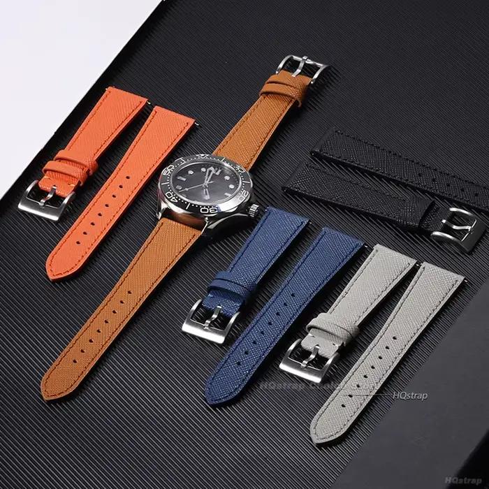Bracelet de montre en cuir cousu vintage pour hommes