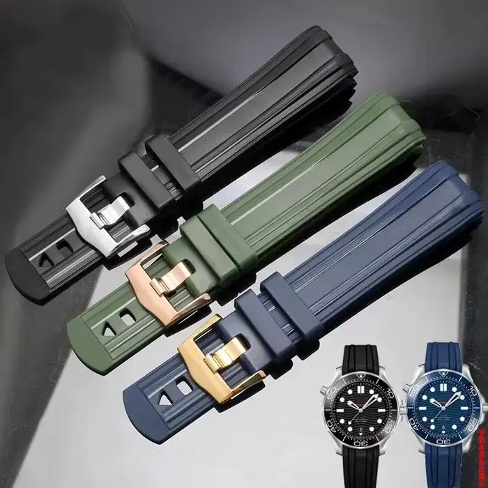 Bracelet en caoutchouc de silicone pour montre traditionnelle avec fermoir en acier couleur noir vert bleu pour hommes et femmes occasions spéciales