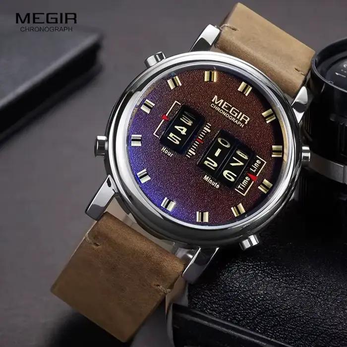 MEGIR 2020 nouvelles montres de luxe hommes Sport militaire rouleau pointeur montre à Quartz homme mode acier inoxydable maille bracelet montre-bracelet