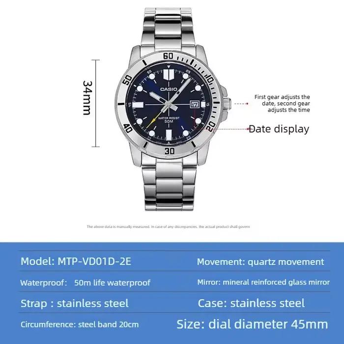 Montre homme Casio MTP-VD01D mouvement quartz résistante à l'eau pour le travail et les loisirs style décontracté élégant occasions quotidiennes et spéciales