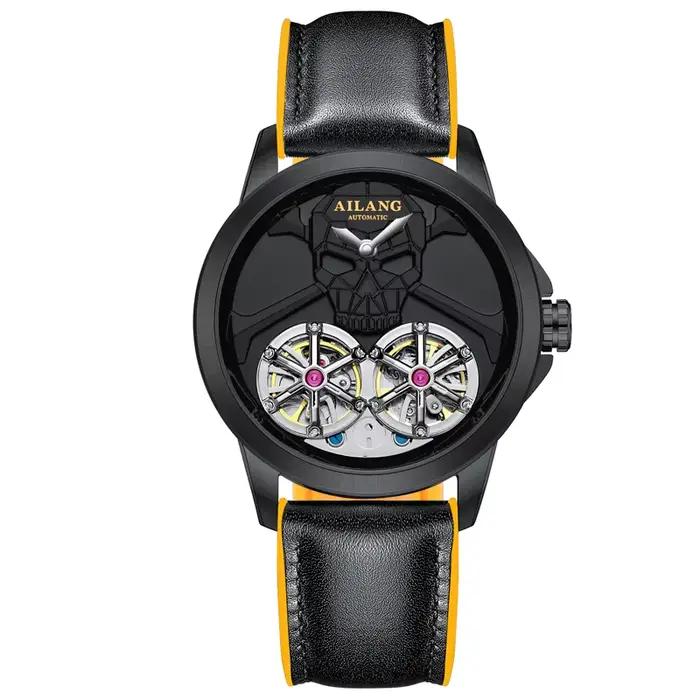 Punk Steam Skull deux Tourbillon Design homme montre creux automatique mécanique étanche hommes montre-bracelet