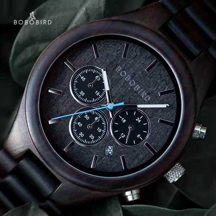 BOBO BIRD-Montre-bracelet chronographe en bois à quartz pour homme
