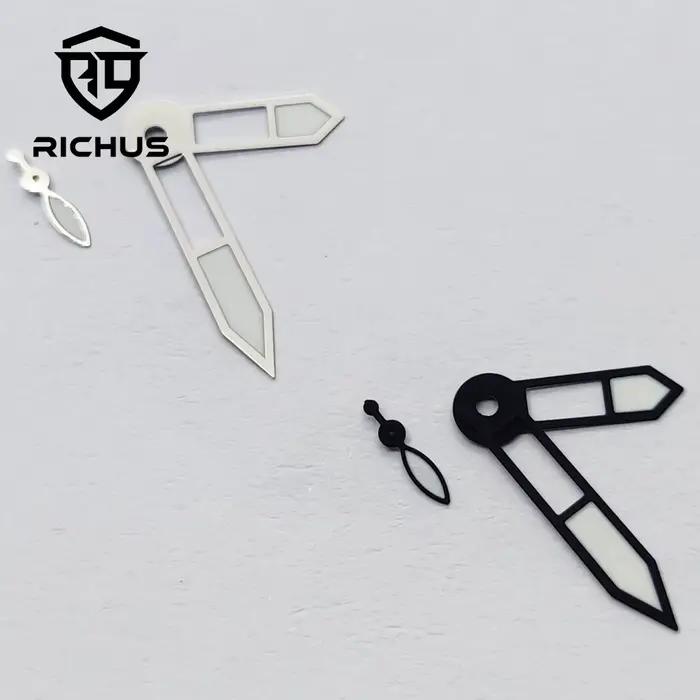 RICHUS argent noir aiguilles de montre vert lumineux ajustement ETA6497 6498 ST3600 mouvement