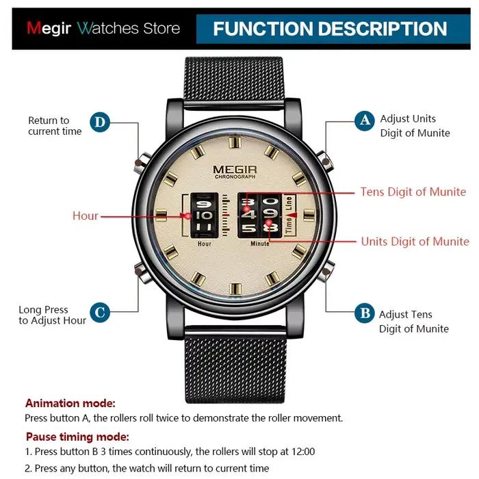 MEGIR 2020 nouvelles montres de luxe hommes Sport militaire rouleau pointeur montre à Quartz homme mode acier inoxydable maille bracelet montre-bracelet