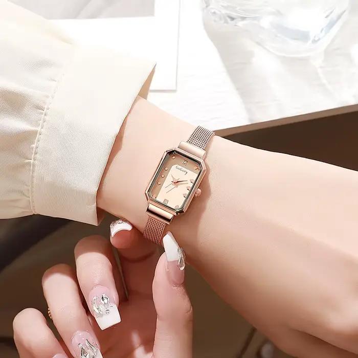 Montre élégante à Quartz pour Femmes avec Bracelet en Acier Inoxydable Forme Rectangulaire Occasions Spéciales