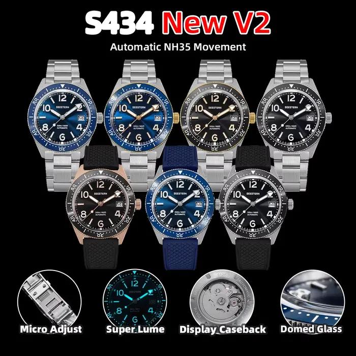 SEESTERN Diver hommes montre automatique mécanique montres NH35 mouvement lunette en céramique 20Bar étanche saphir Luminou S434-2