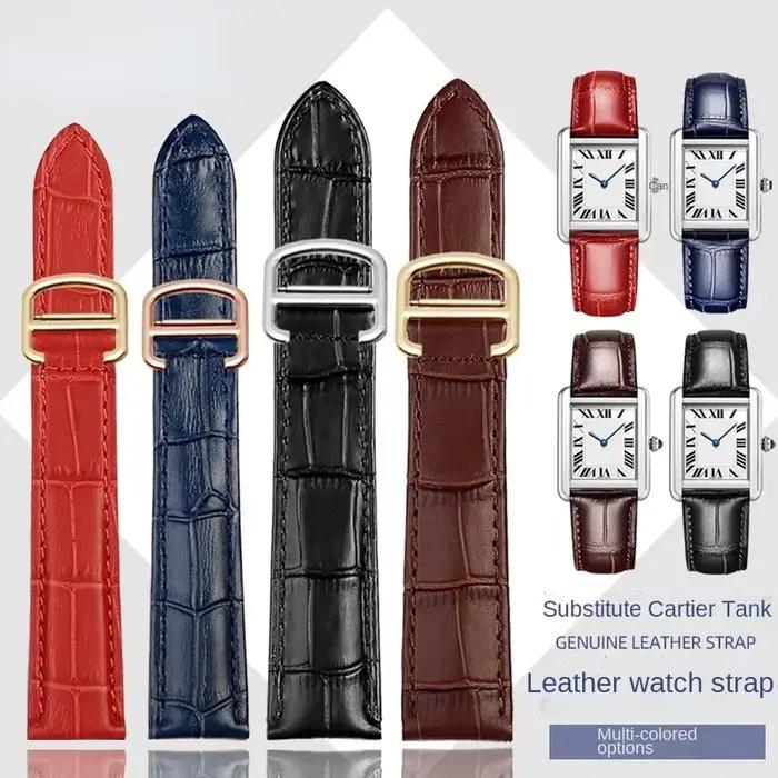 16 18 20mm Bracelet en cuir véritable remplacement pour Cartier Tank Solo hommes femmes montre chaîne bleu rouge rose
