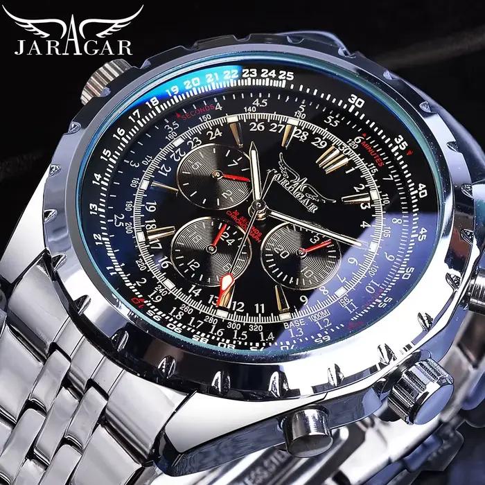 Montre T-WINNER en acier inoxydable automatique avec affichage de la semaine et sécurité pour hommes occasions spéciales sportives élégantes