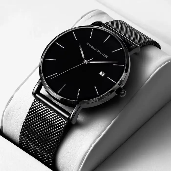 Classique Bauhaus Design hommes montre bleu foncé japon Quartz étanche en acier inoxydable mode affaires calendrier Ultra mince montres