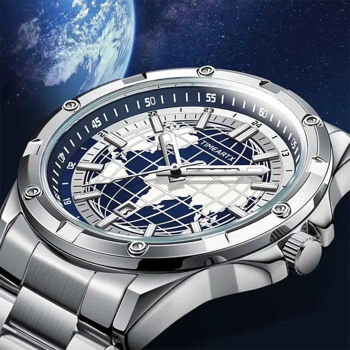 Montre pour homme avec cadran carte du monde