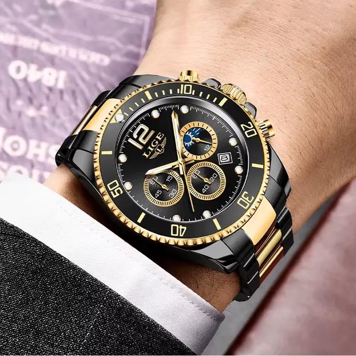 Montre à quartz étanche en acier inoxydable pour homme