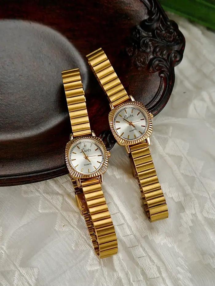 Montre pour femme en acier inoxydable doré style rétro et business décontracté pour toutes occasions spéciales