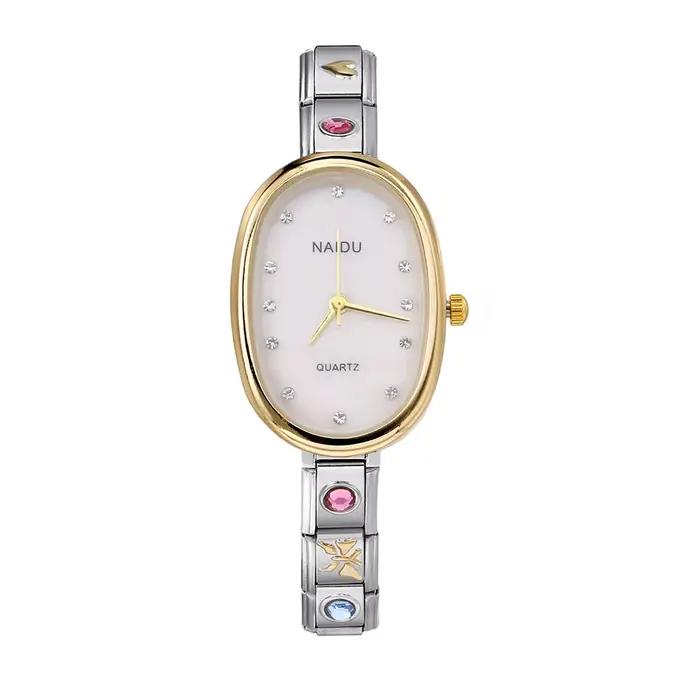 GEMOSA moderne ovale décontracté Vintage Design montres à Quartz femmes dames en acier inoxydable largeur 9mm bracelet fête anniversaire cadeau parfait