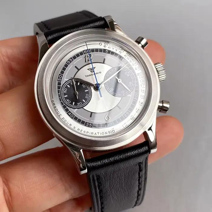 Montre Quartz Tandorio Vendange Chronographe Multifonction Hommes Occasions Spéciales Elégante Cuir Acier Inoxydable