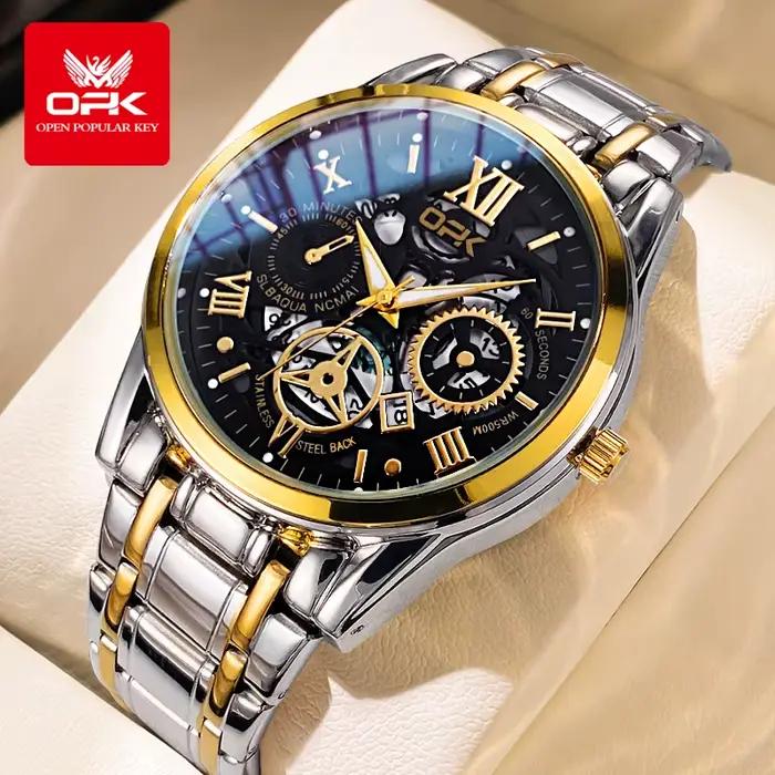 Montre OPK pour Hommes Bracelet Acier Lueur Nocturne Résistante à l'Eau Occasions Spéciales Casual Elegant