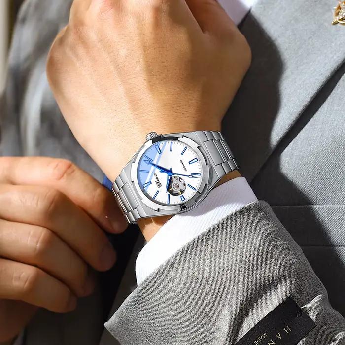 Montres-bracelets mécaniques en acier inoxydable pour hommes