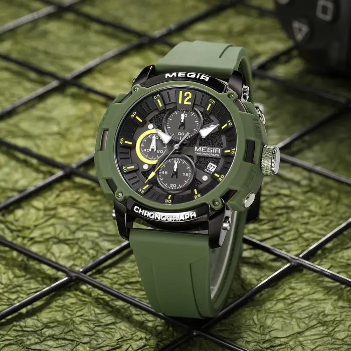 Montre chronographe analogique à quartz Megir 2208 avec date