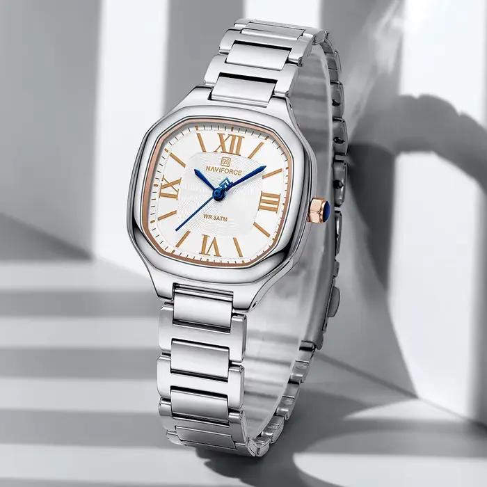 NAVIFORCE montre pour femme de luxe cadran carré Quartz étanche avec bracelet en acier inoxydable montre-bracelet dames robe Style horloge