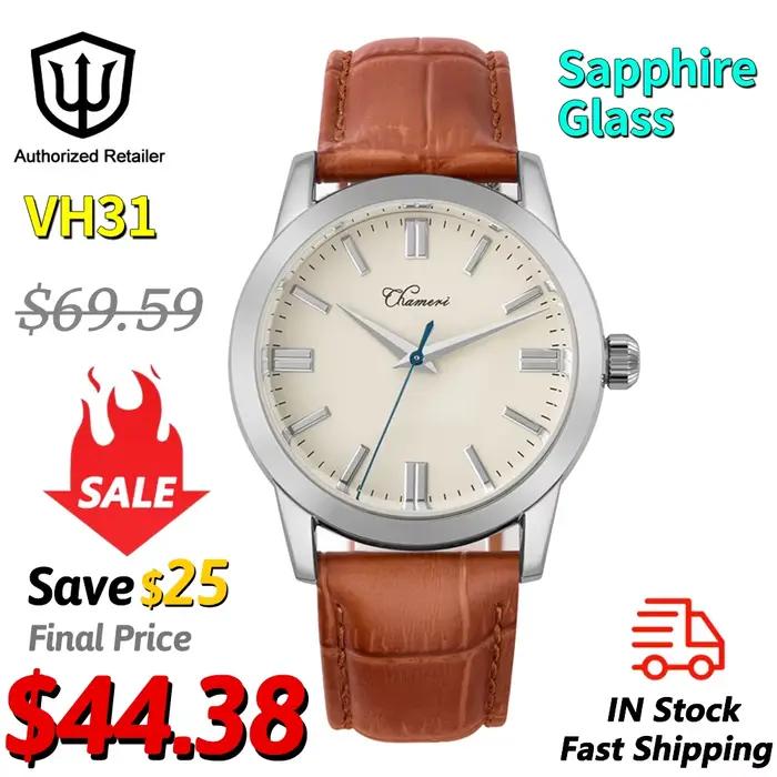 Montre Vintage GS03 en Acier Inoxydable 316L avec Verre Saphir et Mouvement Quartz VH31 pour Homme Occasions Spéciales