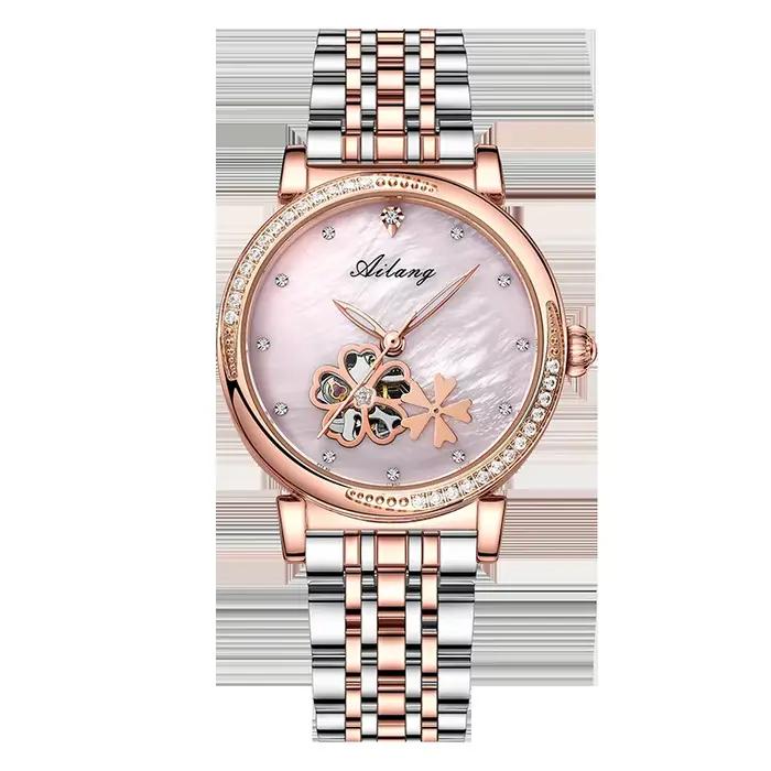 Montre Daniel Gorman en acier inoxydable avec bracelet en cuir pour homme et femme, mouvement manuel ventilé et automatique, pour occasions formelles et quotidiennes